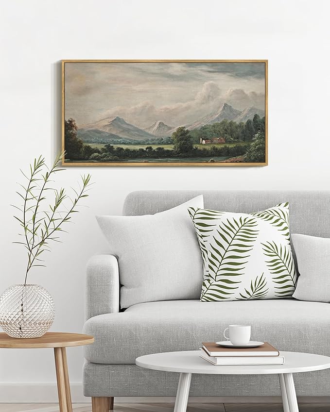 SHENIFY Vintage Framed Wall Art Rustic Cottage Country Riverside Landscape Scenery Home Decor Retro Mountain Decorations for Bedroom Ready to Hang Wall Artwork - 8x16in Natural Framed