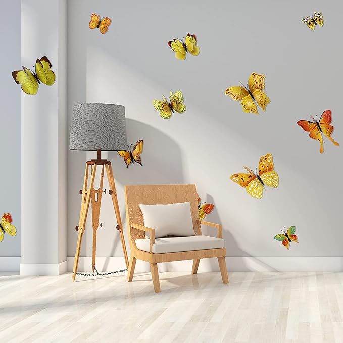 Butterfly Wall Decor 72 PCS, 3D Butterflies Stickers for Party Decorations with Magnets (Gold, 72)