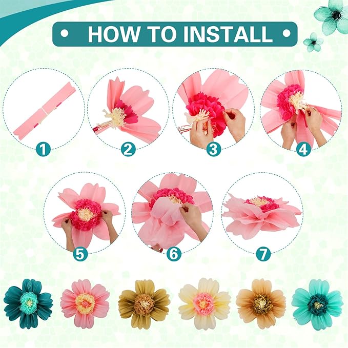 Crowye 12 Pcs Large Colorful Tissue Paper Flowers Decorations 20" Giant Fiesta Craft Crepe Paper Flowers for Wall Decor Backdrop Mexican Wedding Birthday Carnival Party (Stylish Color)