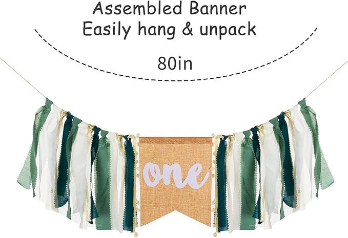 Wild Safari Jungle Highchair Banner for 1st Birthday Decorations - Dark Green Burlap Banner with Adjustable Twine, Cake Smash Photo Props, Woodland Theme Party Decor for Boys & Girls