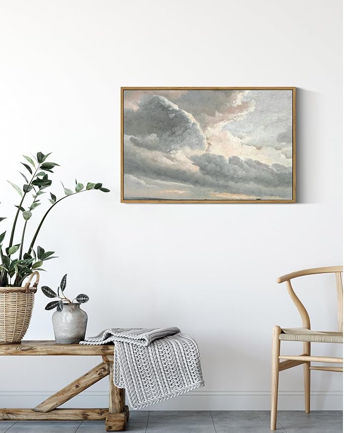 InSimSea Framed Canvas Wall Art Vintage Decor, Nature Wall Decor, Large Sky Clouds Sunset Wall Art Prints for Living Room, Classical Retro Paintings for Bedroom Office Home Decoration, 16"x24"