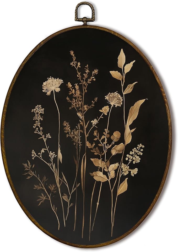 XNXLDYLH Rustic Fall Dark Botanical Oval Framed Wall Art Decor, Dark Cottagecore Academia Floral Hanging Wall Decor Decorations, Vintage Moody Gothic Canvas Prints Wall Art Paintings, 8.5x11.5 Inches