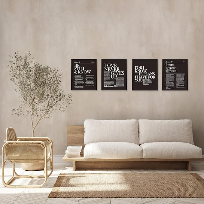 Locomiss Black and White Christian Wall Art Decor, Modern Black Minimalist Jesus Scripture Wall Decor, Inspirational Bible Verse Posters for Bedroom Office Living Room, Set of 4 (8x10 Unframed)