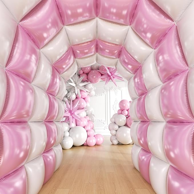 36pcs Pink and White Square Foil Balloons Wall Backdrop with 147pcs Balloon Garland Arch Kit, Double Sided Balloons for Birthday Anniversary Wedding Bridal Shower Baby Shower Party Decorations