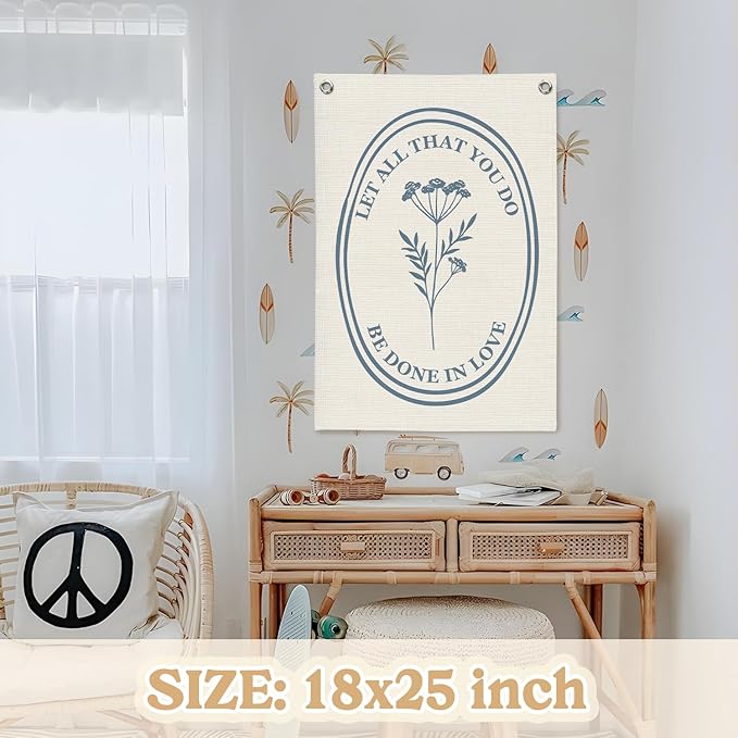 Christian Wall Art，Positive Affirmations Flower Wall Decor Banner，Let All That You Do Be Done in Love Wall Hanging Flag for Classroom Playroom Bedroom Nursery Dorm 18x25 Inch