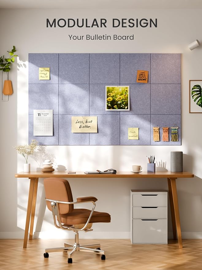 Bumusty Large Cork Board 48" x 36" Alternative - 12 Pack Felt Wall Tiles with 70 Safe Removable Adhesive Tabs, 30 Pushpins, Cork Boards for Walls Bulletin Board Office Decor (Soft Periwinkle)