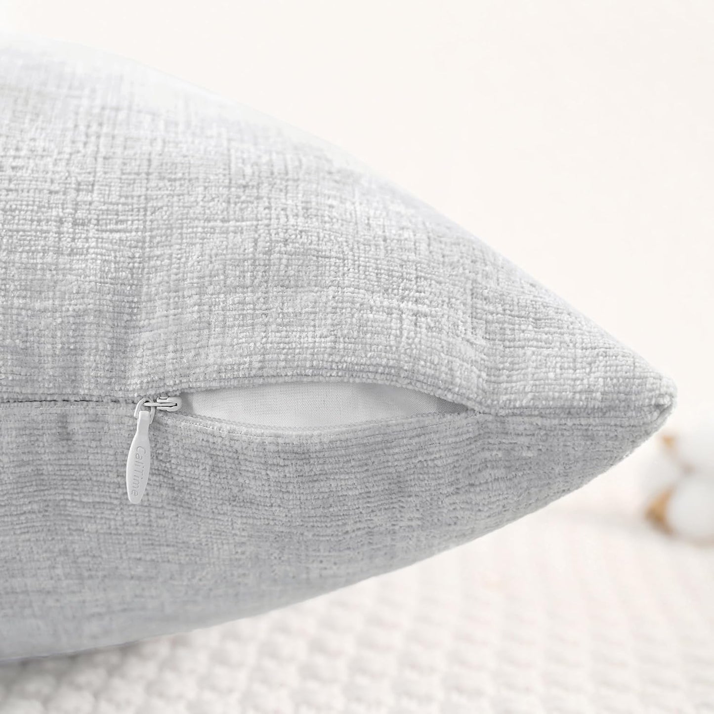 CaliTime Throw Pillow Covers Decorative 22 X 22 Inches Pack of 2 Cozy Chenille Cushion Cases for Couch Sofa Bed Living Room Home Moonbeam Gray
