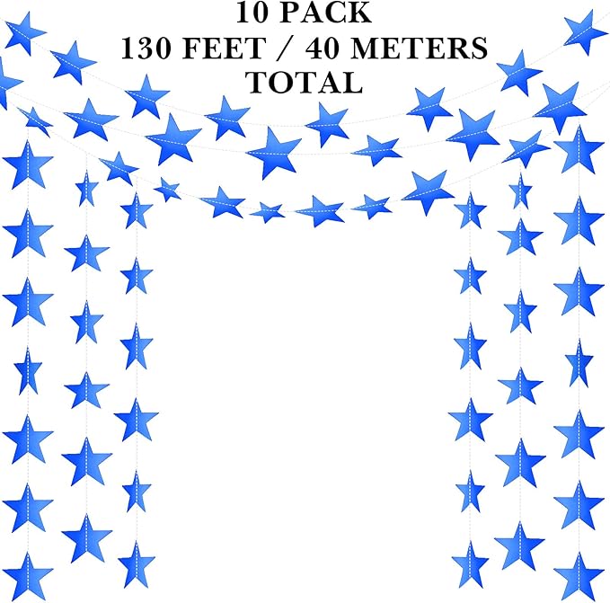 Patelai Glitter Star Garland Banner 2026 Graduation Decor 130 Feet Star Hanging Banner Twinkle Backdrop for Party Birthday Classroom Wedding Supplies(Royal Blue)