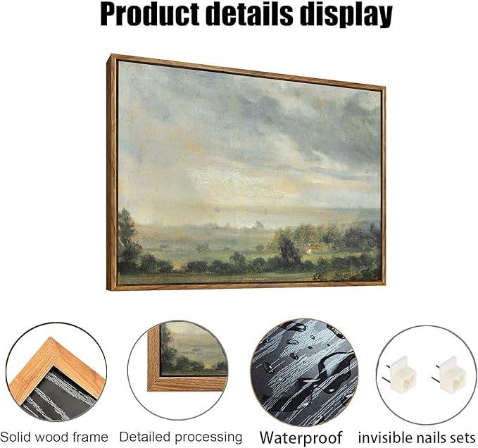 OIQArtOIQ Vintage Framed Wall Art Pastoral Landscape Canvas Art Prints Rustic Farmhouse Pictures Wall Decor Modern Cottagecore Paintings Artwork For Bedroom Kitchen Bathroom Office Living Room
