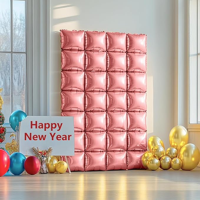 NISOCY 25PCS Rose Gold Square Foil Balloons Wall Backdrop Double Sided Rose Gold Balloon Tunnel Arch Kit for Birthday Valentines Wedding Anniversary Bridal Baby Shower Graduation Party Decorations