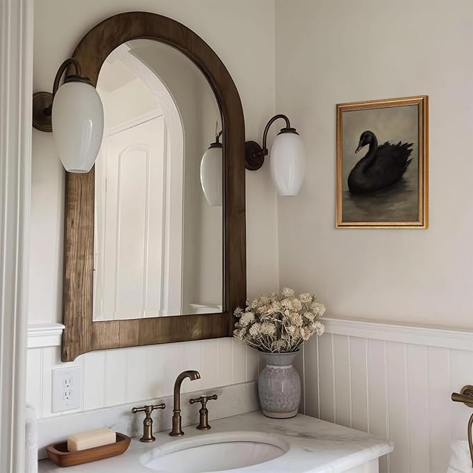 Aroutde Framed Swan Canvas Wall Art for Living Room, Vintage Gold Framed Black Swan Painting Wall Decor, Moody Animal Farmhouse Artwork Home Decor 16W''x 24L''