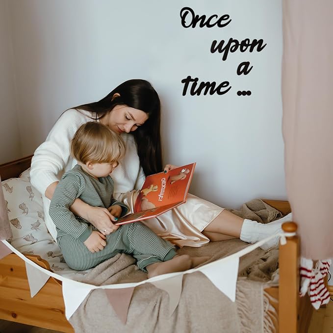 Once Upon a Time Sign Nursery Decor Black Once Upon a Time Wood Sign Wall Decor for Reading Corner Kids Room Family Bookshelf Home Décor Birthday Present DIY Decoration (Black, Medium)