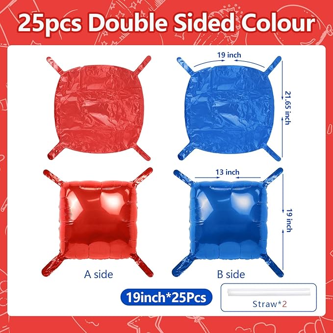 NISOCY 25PCS Red Blue Square Foil Balloons Wall Backdrop Double Sided Red Deep Blue Balloons Arch Kit for Birthday Graduation 4th of July Independence Baby Shower Wedding Party Decorations