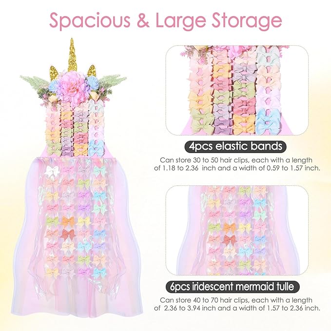 Unicorn Bow Holder for Girls Hair Bows, Baby Hair Clip Organizer Barrettes Claw Clips Storage Wall Hanging Display for Toddler Baby Girl Nursery Room Decor