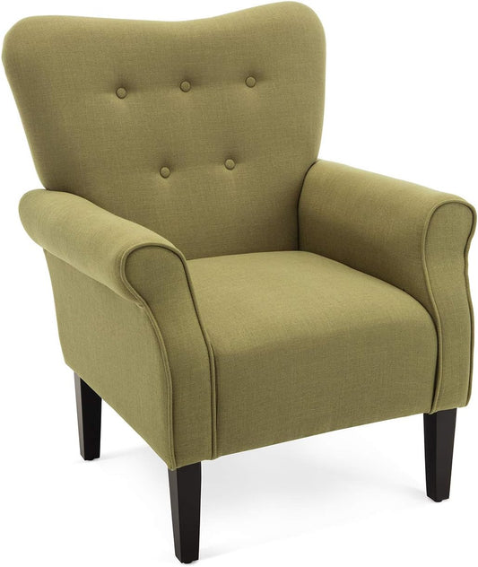 BELLEZE Modern Accent Chair, High Back Armchair, Upholstered Wingback Side Chair, Padded Single Sofa with Wooden Legs for Living Room, Bedroom - Avocado