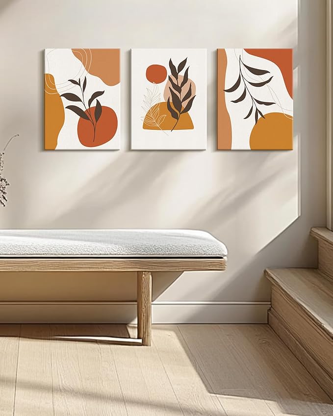 Drsoum Bohemian Plant Wall Art Framed Farmhouse Boho Wall Decor Abstract Geometry Lines Prints Ready to Hang 12x16in Framed