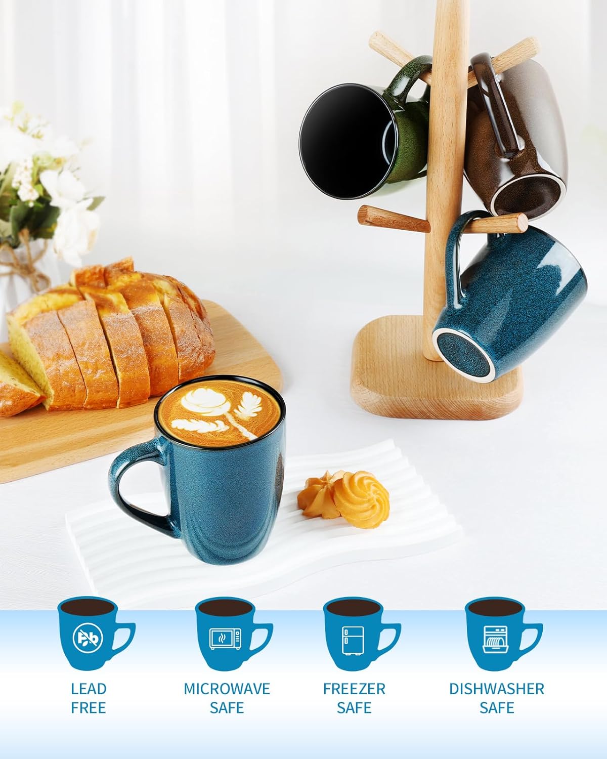 Ceramic Mugs 12oz,Large Ceramic Coffee Cups for Men, Women, Dad, Mom, Modern Coffee Mugs With Handle For Tea,Latte,Cappuccino,Cocoa. (green and blue 4pack)