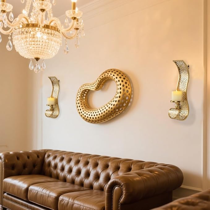 Gold Candle Sconces - Metal Wall Candle Holders for Living Rooms hallways Decorative Set of 2