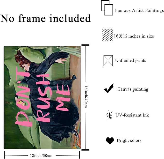 Vintage Eclectic Aesthetic Wall Art Print Don't Rush Me Altered Art Portrait Art Antique Victorian Gallery Poster Pink Graffiti Posters Maximalist Wall Decor for Living Room Girls' apartment, Unframed