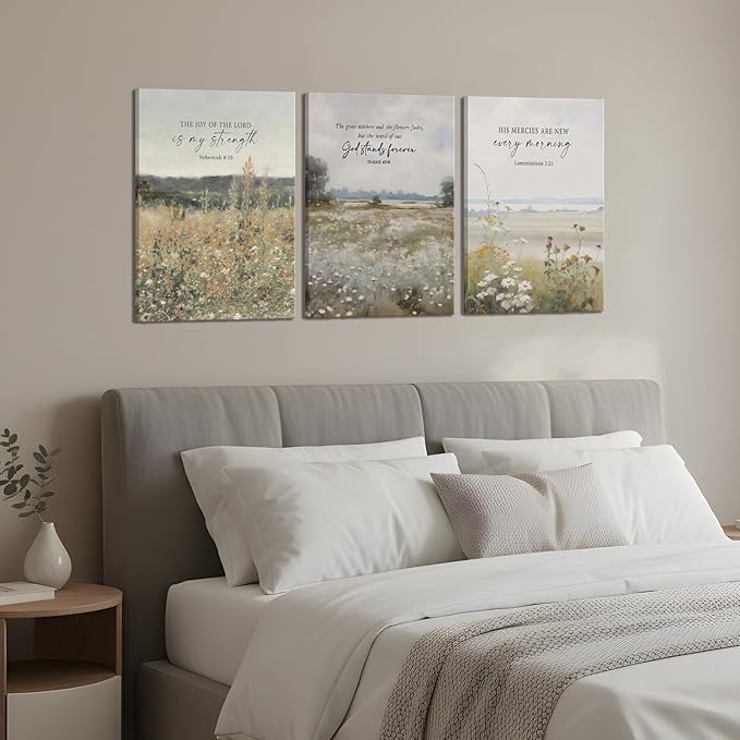 GJJXYCZF Christian Bible Verse Wall Art Jesus Scripture Floral Canvas Wall Decor Large Religious Neutral Farmhouse Landscape Art Painting for Church Prayer Room Living Room Bedroom 12"x16"