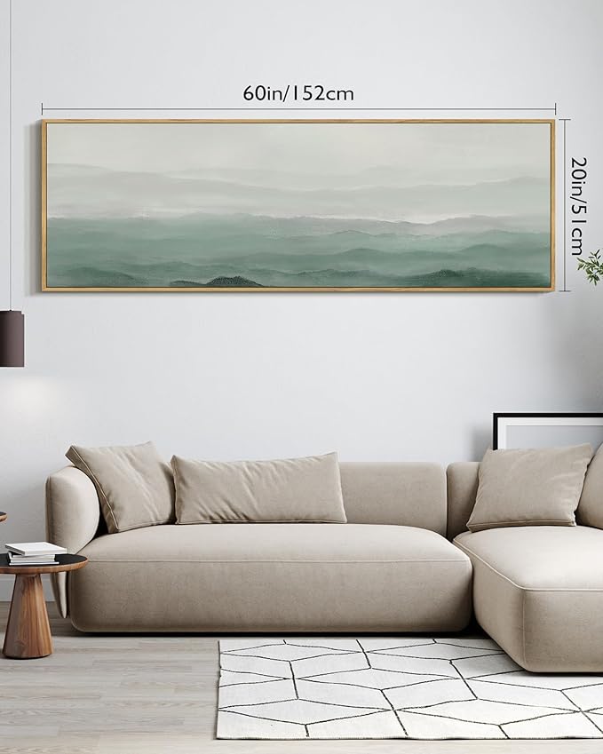 SHENIFY Vintage Landscape Framed Wall Art Foggy Mountain Farmhouse Decor Retro Wilderness Illustrations Decorative for Hallway Bedroom Living Room Dining Room - 20x60in Natural Framed