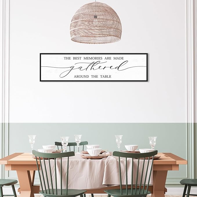 The Best Memories Are Made Gathered Around The Table Sign Wall Decor: Farmhouse Kitchen Signs Modern Dining Room Wall Decor Rustic Kitchen Wall Art Framed Large Hanging Wall Plaques 12"X40"