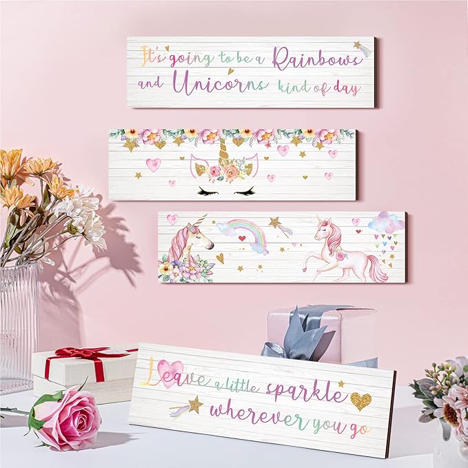 Yulejo Unicorn Wall Decor Girls Rainbow Wall Art Unicorn Room Decor Rainbow Motivational Inspirational Room Bedroom Decoration for Christmas Girl Kids Bedroom Nursery Decoration Gift (Delicate Style)