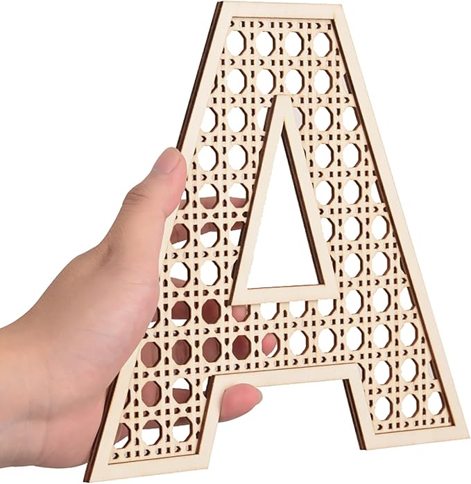 Wooden Rattan Letters 8 inch Wood Letters S for Wall Decor Crafts Boho Nursery Decor for Baby Shower Wedding Bedroom Name Signs Large Rustic Letter Home Decoration
