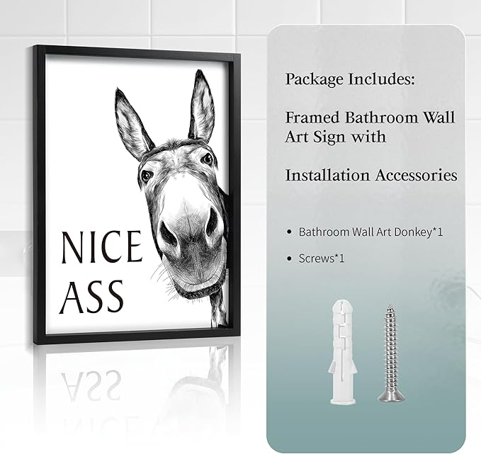 Heiple Framed Bathroom Art Wall Decor - Farmhouse Home Decor Sets, Vintage Funny Signs (Black, 16"x20")