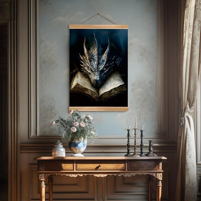 ZTGDA Book Dragon Wall Art,Dark Academia Vintage Poster, Gothic Canvas Print for Book Lovers, Fantasy Wall Decor for Bedroom, Library or Office, Mysterious Bookworm Gift(dragon)