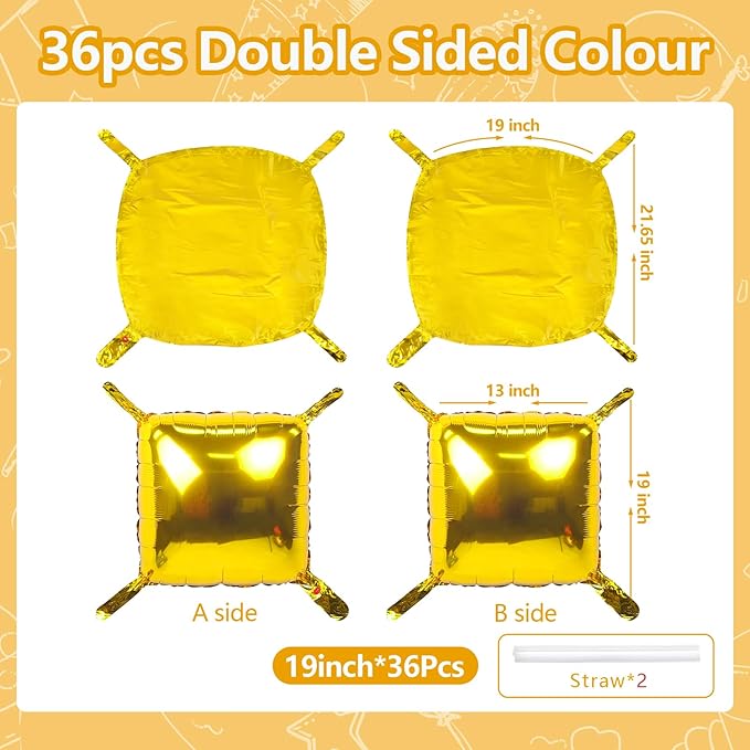NISOCY 36PCS Gold Square Foil Balloons Wall Backdrop Metallic Double Sided Gold Christmas Balloons Tunnel Arch Kit for New Year Birthday Anniversary Graduation Party Decorations