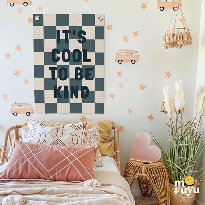 Kids Room Decor,Classroom Banner,It’s Cool to Be Kind,Nursery Decor,Positive Wall Hanging Flag for Bedroom Playroom Classroom Kids Rroom 18x25 Inch(Navy Blue)