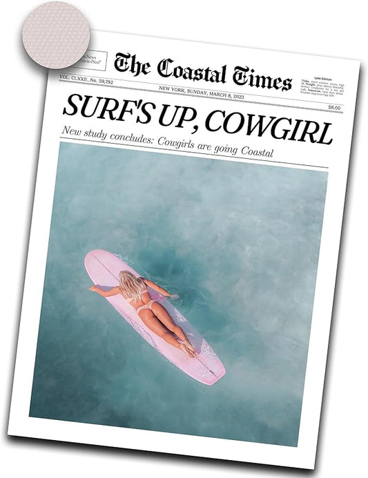 iHery Unframed Coastal Trendy Cowgirl Wall Art Decor, 12x16in Canvas Newspaper Retro Print,Surfer New York News,Coastal Prints Western Vintage Bar Cart For Home Living Room1Pack