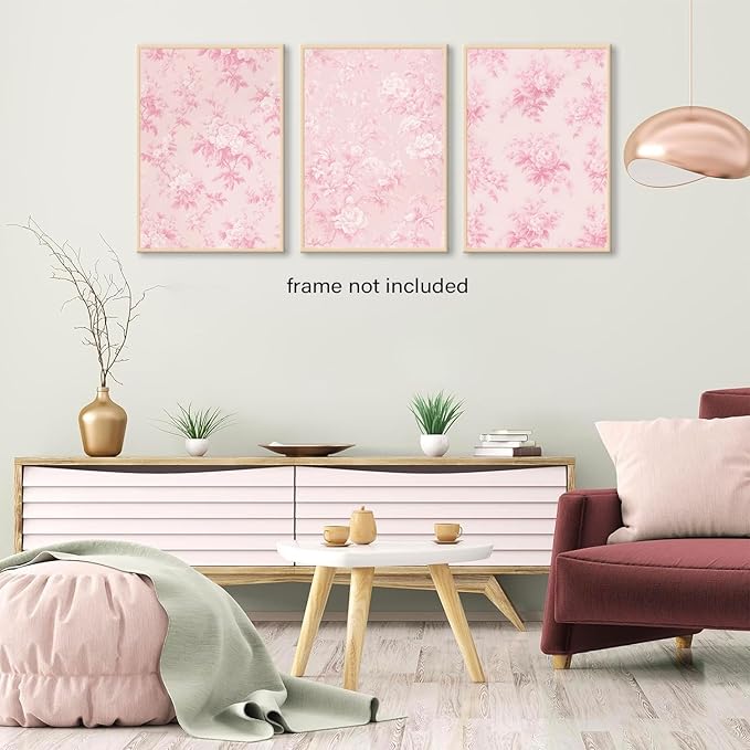 LYPHNX Pink Chinoiserie Flower Poster Wall Art light Pink Love Shack Fancy Canvas Decor Paintings Set of 3 Blush Pink Painting Pictures Home Decor for bedroom Living room Bathroom 16"x24" Unframed