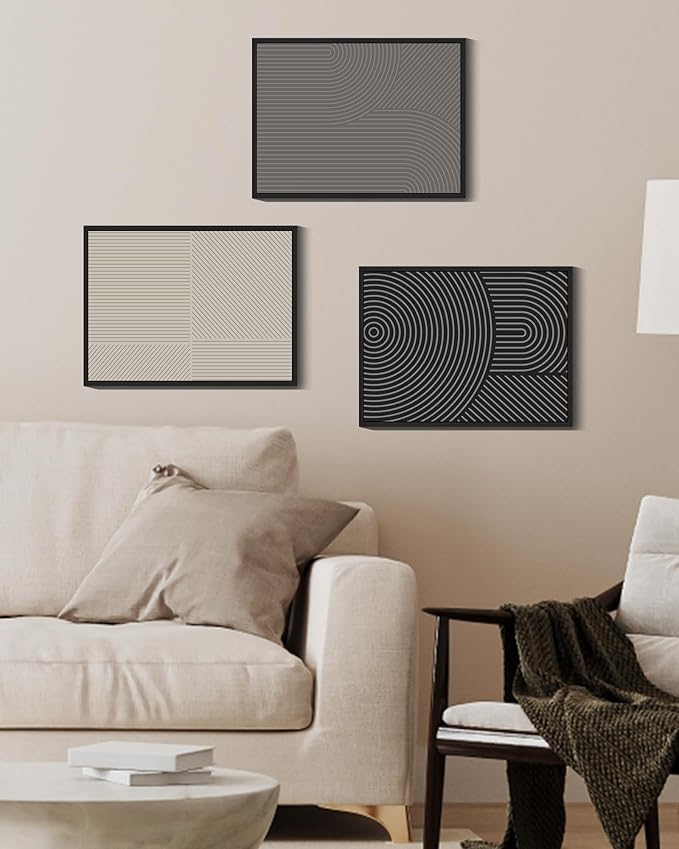 Drsoum Minimalist Abstract Wall Art Framed Modern Boho Neutral Line Wall Decor Mid Century Geometric Artwork Bedroom Living Room 11x14in Black Framed