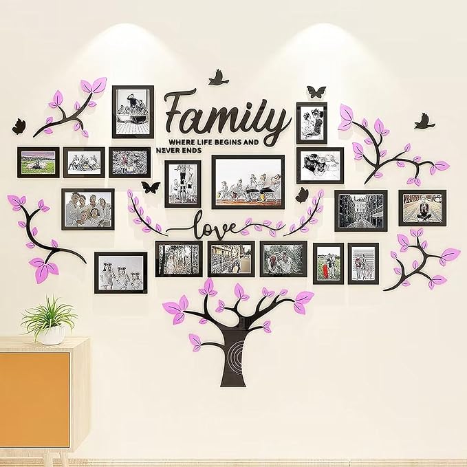 Family Tree Wall Decor - Picture Frames Collage 4x6 5x7 8x10 11x14 3D DIY-Acrylic Photo Frame for Living Room （Purple 57 * 81in）