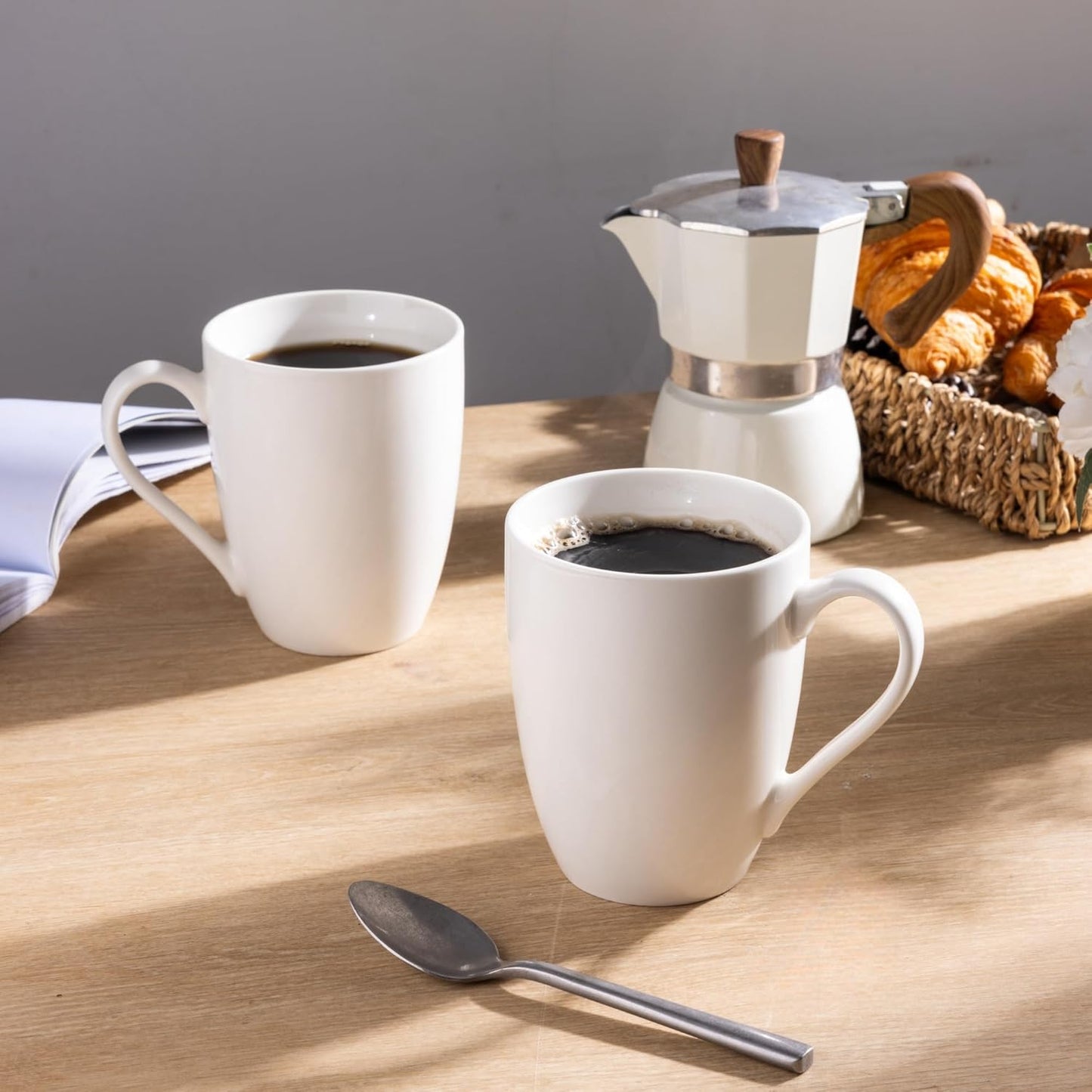GBHOME 16oz Coffee Mugs Set of 6, Large Ceramic Coffee Mugs for Man, Woman, Dad, Mom, Modern Coffee Mugs Set with handle for Tea/Latte/Cappuccino/Milk/Cocoa. Dishwasher&Microwave Safe,White
