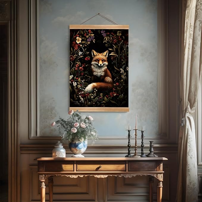 William Morris Abstract Wall Art Decor,Vintage Fox Design Poster, Vintage Hanging Wall Painting Animal Buck Art, Mid-Century& Dark Academia Decor, Gothic Canvas Poster for Oficce and Home (Fox-1)