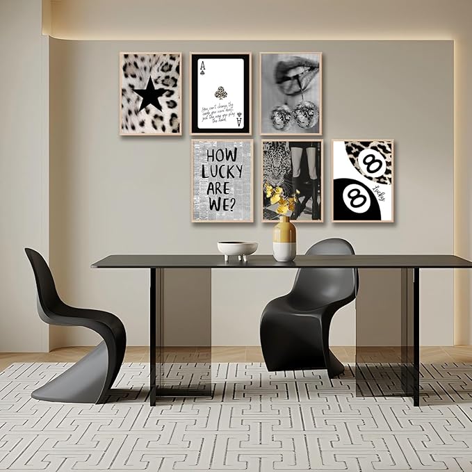 Trendy Leopard Wall Art Black And White Leopard Wall Decor Lucky 8 Ball Y2k Posters Prints Funky Cheetah Aesthetic Canvas Painting for Girls Room Bedroom Apartment Dorm Set of 6 (12x16 Unframed)