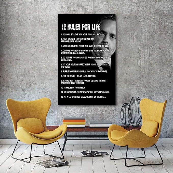AMART SUN The 12 Rules For Life Inspirational Printed Canvas Wall Art • 12 rules of life poster • Motivational Artwork Modern Home Decor For Home,Office,Gym,Classroom Wall Decor Framed Ready to Hang