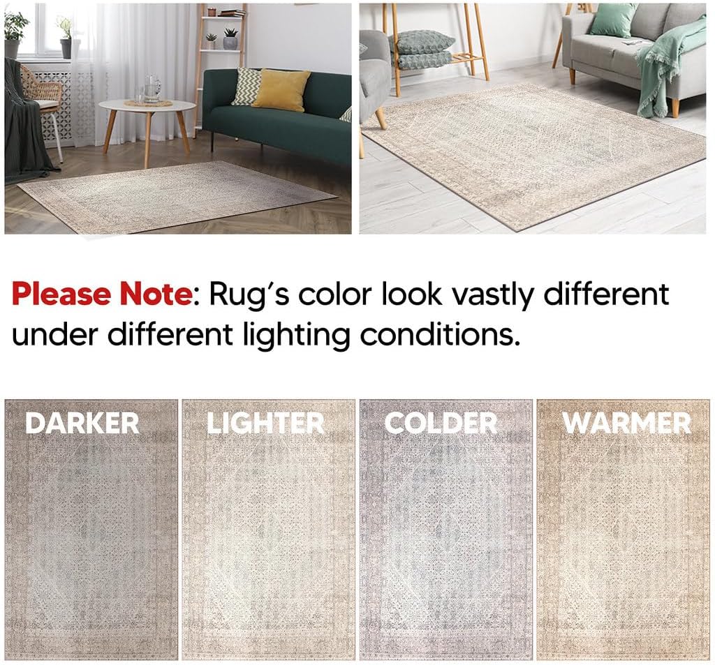 Keen Home Design 5x7 Rug - Machine Washable Area Rug with Non-Slip Backing, Ideal for Living Room, Dining Room, Bedroom - Vintage, Easy Clean, Durable, Low Pile Rug - (5' x 7')