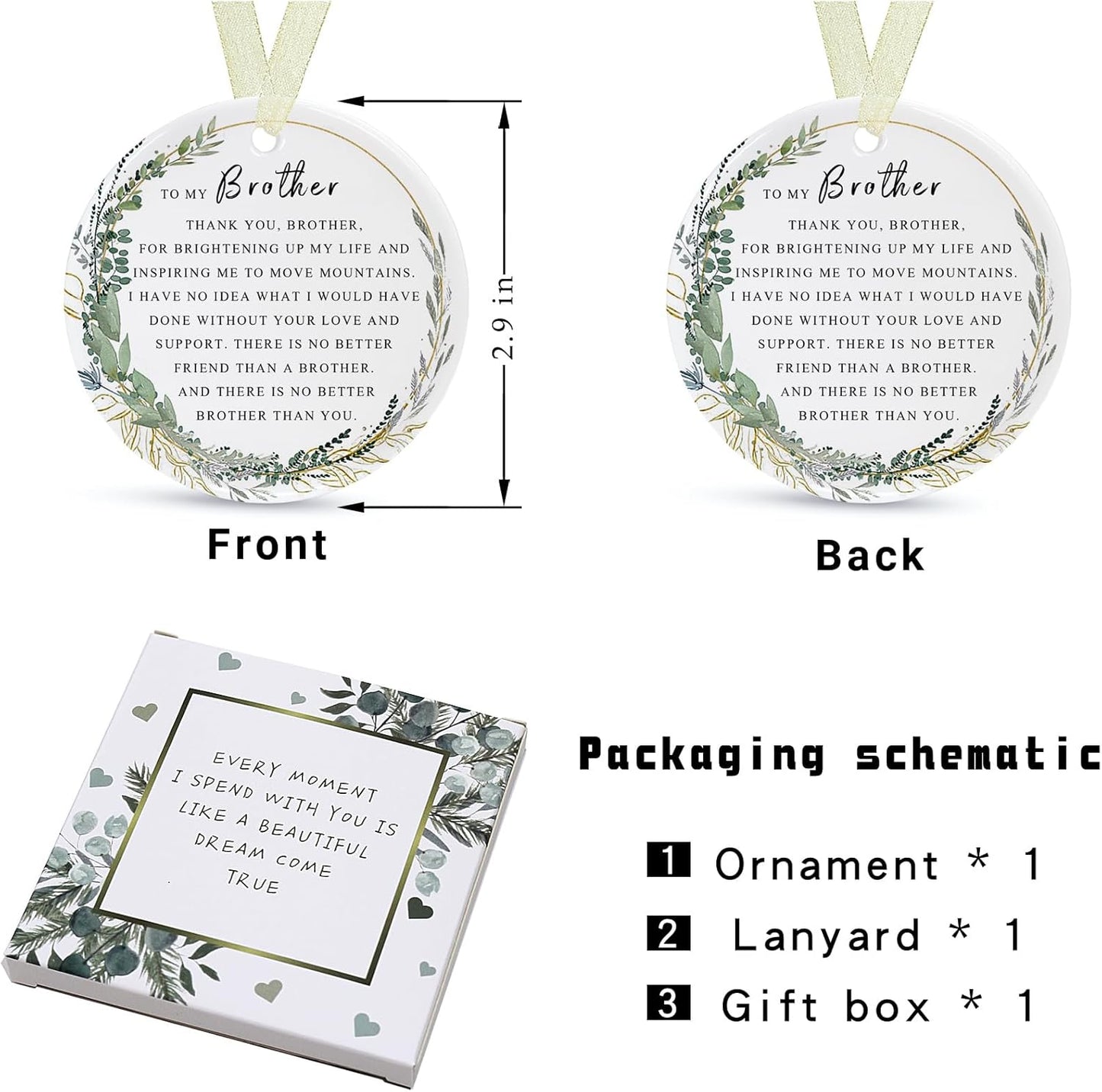 Brother Ornaments 2025 Brother Xmas Ornament Brother Christmas Ornament for Brother Forever Best Brother Ever Gift Double-Sided Printing Ceramic (2.9"