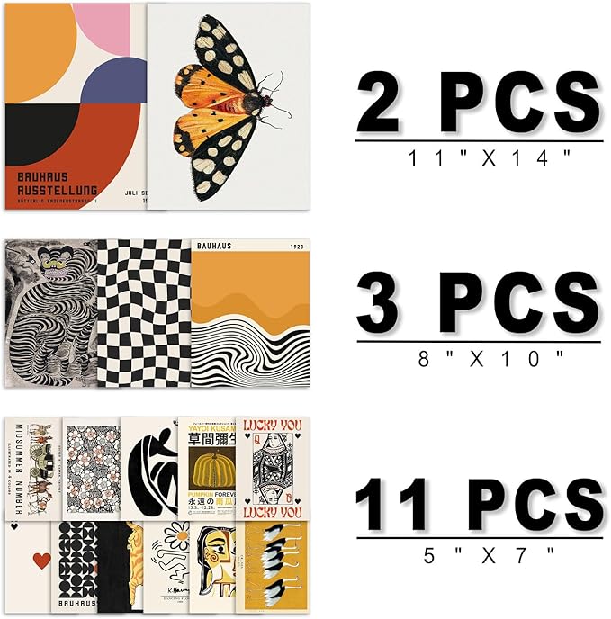 ANERZA 16 PCS Eclectic Wall Art Decor, Modern Maximalist Wall Prints for Bedroom, Bauhaus Posters for Room Aesthetic, Retro Abstract Wall Collage Kit for Living Room, Funky Dorm Gallery Home Decor