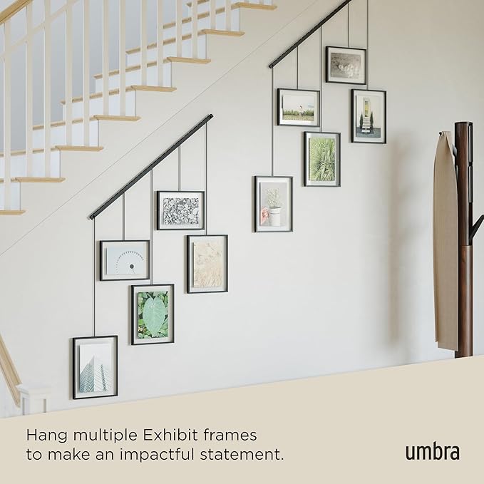 Umbra Exhibit Picture Frame Gallery Set, Adjustable Wall Collage Displays Five Photos (Two 4x6 and Three 5x7), Set of 5, Black
