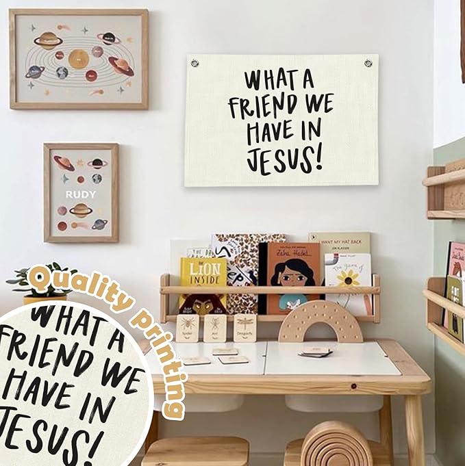 RTXLEZM Christian Home Room Decor, What a Friend We Have in Jesus Christian Canvas Banner Wall Hanging, Minimalist Bible Verse Wall Art Prints for Home Bedroom Prayer Room Church Decor, 20x30 Inch