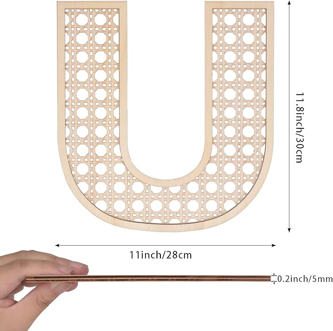 Large Boho Wooden Rattan Letters 12 inch for Nursery Decor Wood Letter U Wall Decors for Baby Girl Boy Bedroom Home Rustic Name Sign Birthday Wedding Decorative Letters