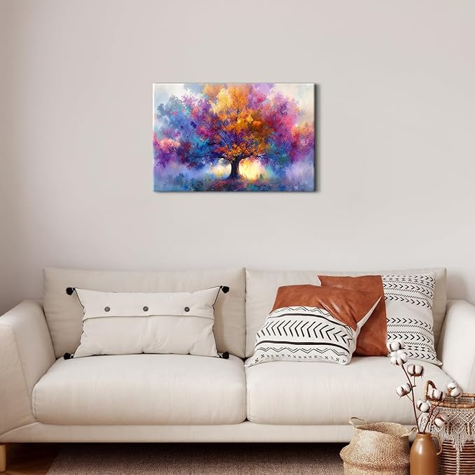 Tree of Life Canvas Wall Art Vibrant Tree Art Wall Decor for Bedroom Abstract Botanical Prints Floral Trees Paintings Pictures Minimalist Aesthetic Artwork Living Room Office Home Decorations 16x24"