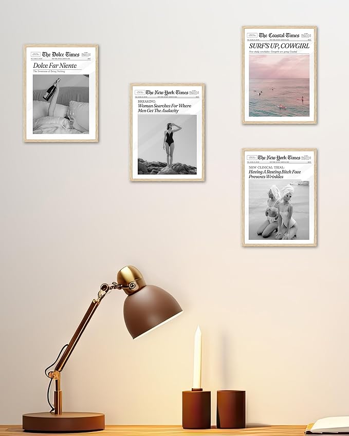 iHery Small Dolce Far Niente Framed Trendy NewsPaper Wall Art, Natural OAK Wood 8x10in Canvas Wall Art Bedroom,The Sweetness of Doing Nothing Print,La Dolce Vita Home Decor For Living Room Dorm 1Pack