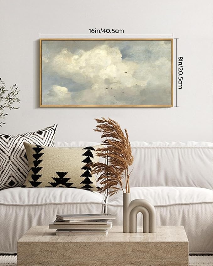 SHENIFY Vintage Landscape Framed Wall Art Sky Cloud Nature Farmhouse Decor Retro Classical Painting for Kitchen Bedroom Living Room Bathroom - 8x16in Natural Framed