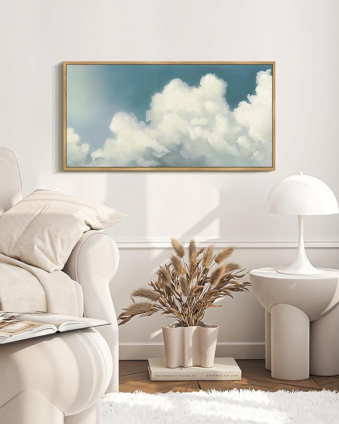 SHENIFY Vintage Framed Wall Art Cloud in Sky Landscape Scenery Rustic Home Decor Retro Decorations for Farmhouse Hallway Bedroom Ready to Hang Wall Artwork - 8x16in Natural Framed